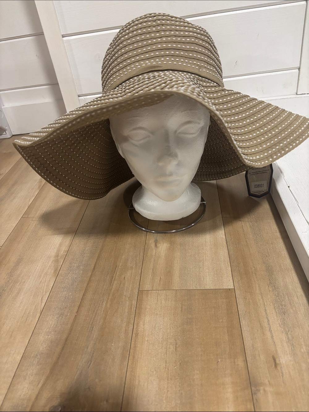 Wide-Brim Sun Hat in Tan with Contrast Stitching, UPF 50+